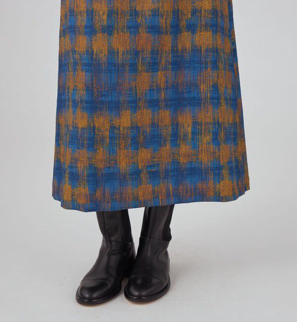 MACPHEE「ドローイングチェックプリント イージースカート」|台形|