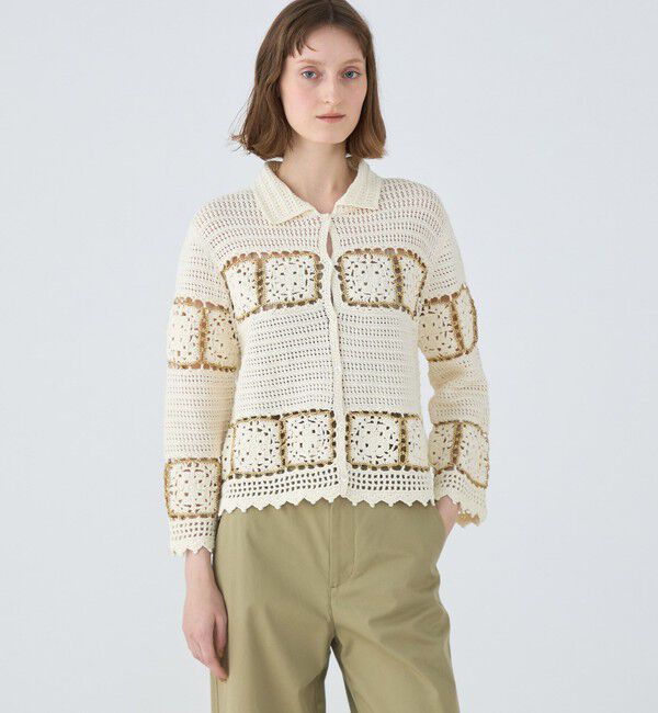 MACPHEE「ギマクロシェ シャツカラーカーディガン」|カーディガン|