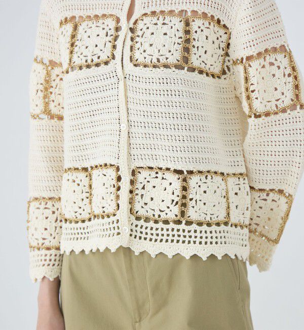 MACPHEE「ギマクロシェ シャツカラーカーディガン」|カーディガン|