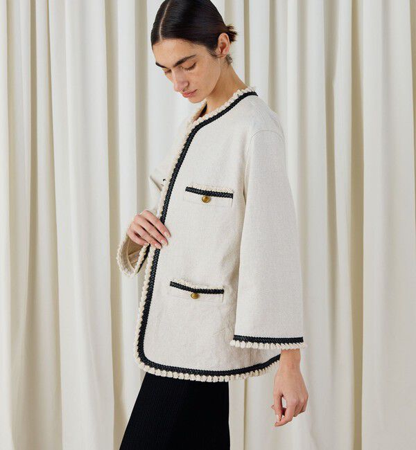 DES PRES「コットンリネンハイカウントクロス ミディジャケット」|ノーカラージャケット|