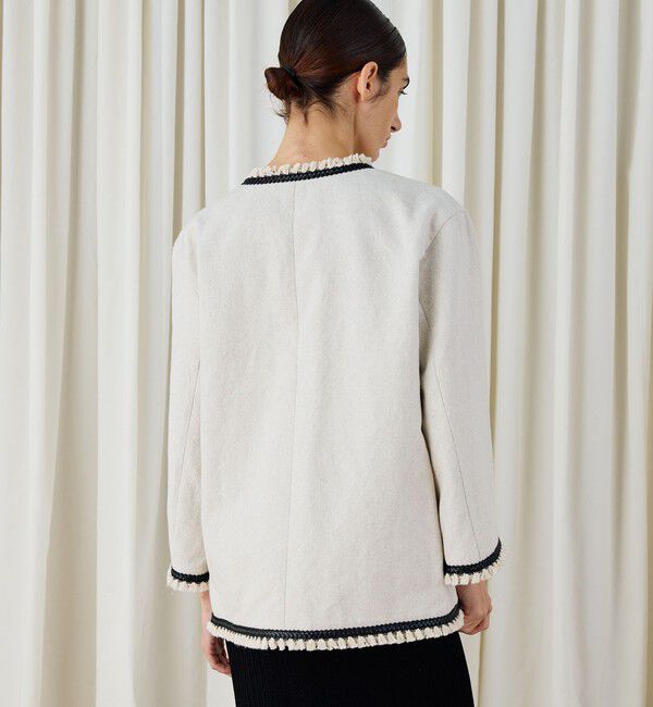 DES PRES「コットンリネンハイカウントクロス ミディジャケット」|ノーカラージャケット|