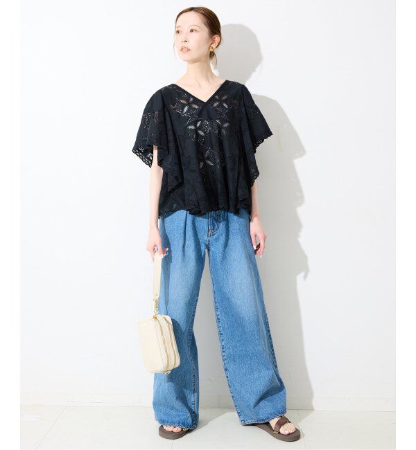 SLOBE IENA「《WEB限定/追加》レースフリルVネックブラウス」|シャツ・ブラウス|