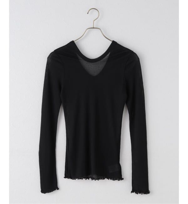IENA LA BOUCLE「HAKUJI/ハクジ Sheer rib ロングスリーブプルオーバー H232550」|Tシャツ・カットソー|ブラック