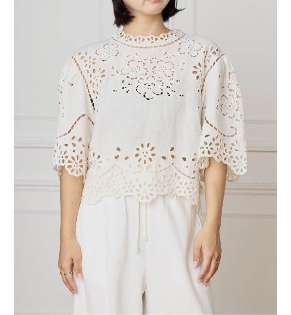 IENA LA BOUCLE「SEA NEW YORK/シー ニューヨーク LULA EMBROIDERY S/SLV TOP PF25-016」|シャツ・ブラウス|