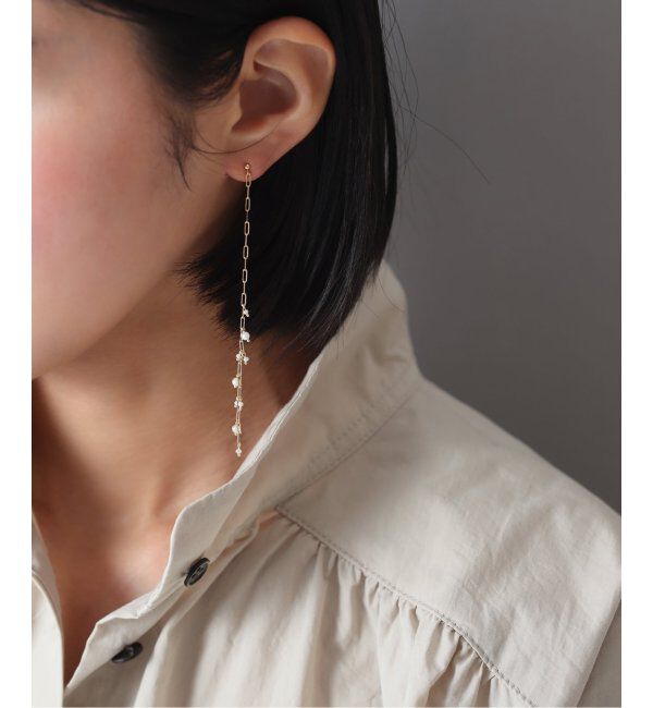 Lilas by Spick&Span「ランダムパールペーパークリップチェーンピアス K10（両耳）」|ピアス|