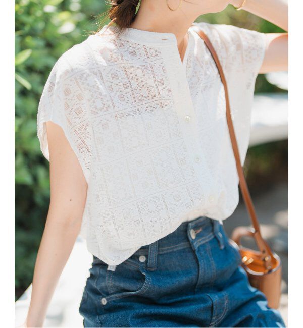 Spick and Span「《WEB限定》PEレースフレンチスリーブシャツ」|シャツ・ブラウス|