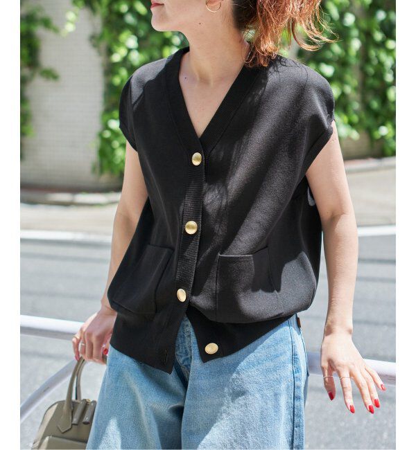 Spick and Span「《WEB限定 / 追加》ウォッシャブルVネックニットベスト」|ベスト・ジレ|ブラック