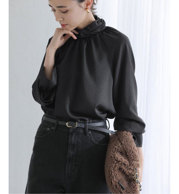  「【洗える】クロスギャザーブラウス」|シャツ・ブラウス|ブラック