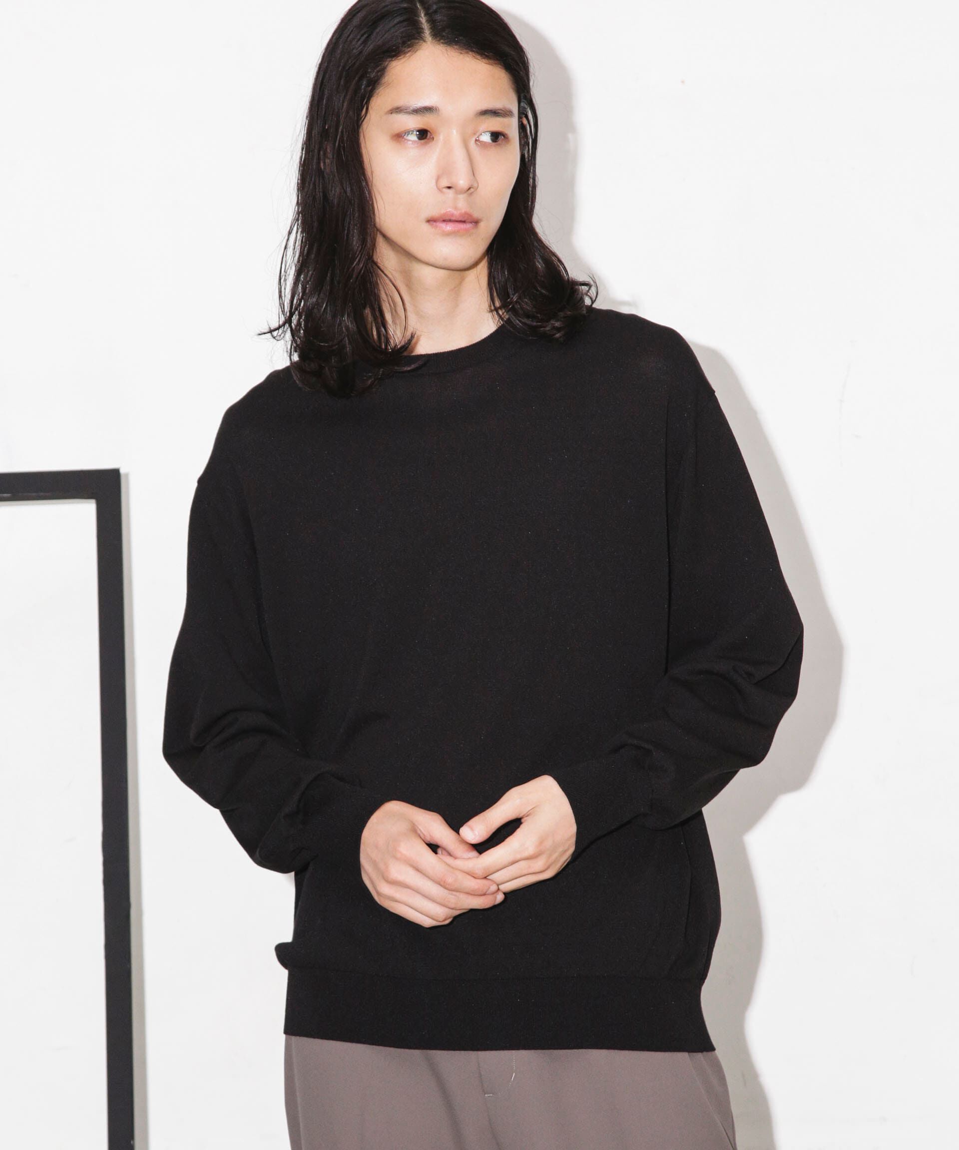 nano･universe「「ESSENTIAL LINE」天竺クループルオーバー」|ニット・セーター|ブラック