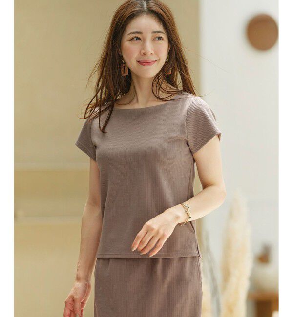 組曲「【WEB限定】ストライプジャガード カップ付きTシャツ」|Tシャツ・カットソー|カーキ系