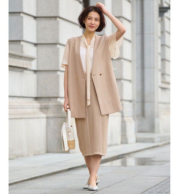 自由区「【接触冷感・速乾・UVケア・撥水・防シワ・XSサイズあり】リネンライクツィル ジレ」|ベスト・ジレ|