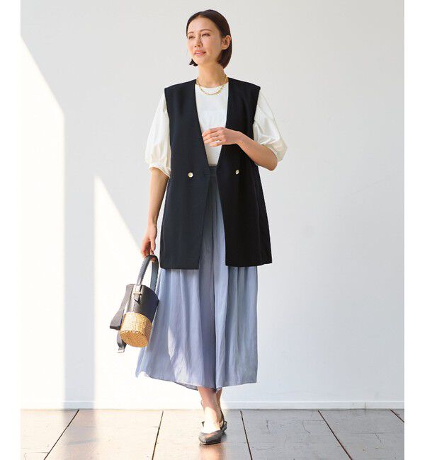 自由区「【接触冷感・速乾・UVケア・撥水・防シワ・XSサイズあり】リネンライクツィル ジレ」|ベスト・ジレ|