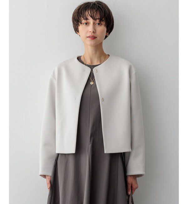 23区「【洗える】ネオプレーンジャージー ジャケット」|ノーカラージャケット|ベージュ系