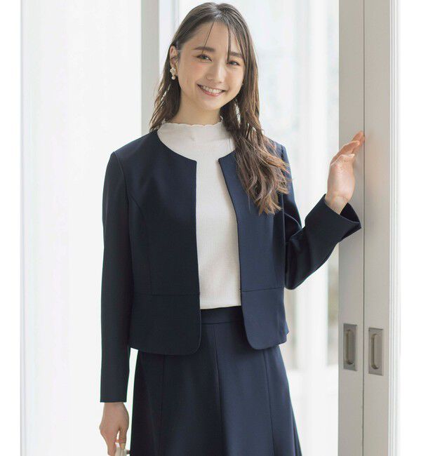 ANY SIS「【UVカット / 接触冷感 / 吸水速乾】スマートビューティストレッチ ショートノーカラージャケット」|ノーカラージャケット|ネイビー