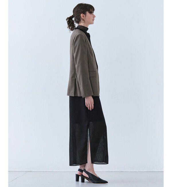 BEIGE,「【洗える】CAROLE / リネンライクノーカラーハーフ丈ジャケット」|ノーカラージャケット|