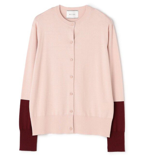 BEIGE,「CHLOR / ウールシルク配色クルーネックカーディガン」|ニット・セーター|