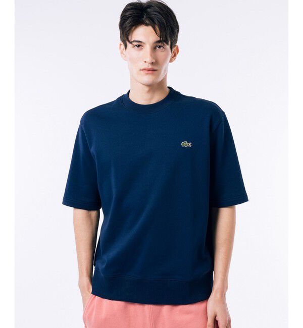 LACOSTE「オーガニックコットン 裏パイル地 オーバーサイズ プレミアム半袖スウェット トレーナー」|Tシャツ・カットソー|ネイビー
