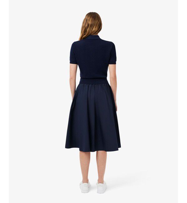 LACOSTE「異素材切り替え コンビネーションマテリアルポロドレス フレア ポロワンピース」|ワンピース|