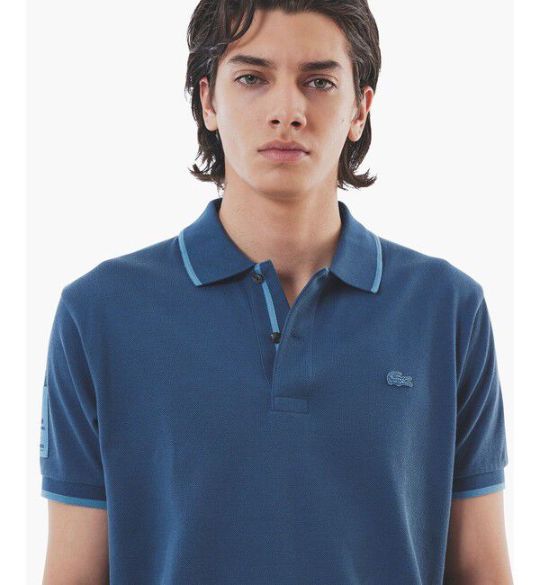 LACOSTE「スリーブネームパッチ 配色ライン鹿の子地ポロシャツ」|ポロシャツ|