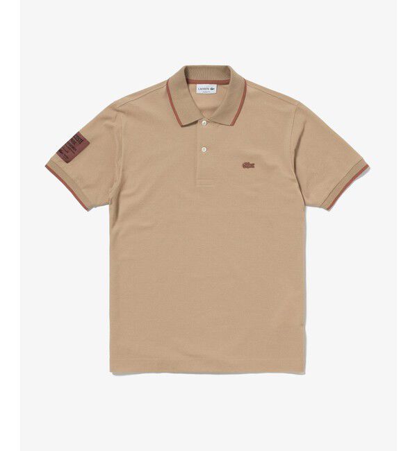 LACOSTE「スリーブネームパッチ 配色ライン鹿の子地ポロシャツ」|ポロシャツ|ブラウン