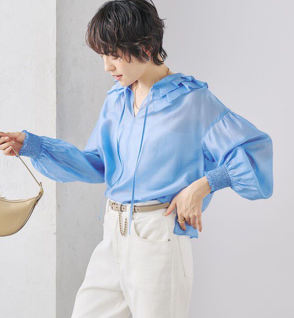 NOLLEY'S「ラッフル衿シアーブラウス」|シャツ・ブラウス|ライトブルー