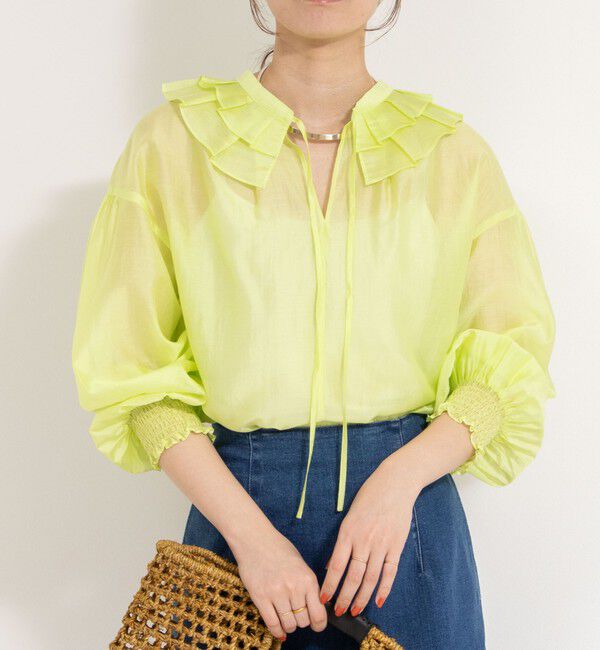 NOLLEY'S「ラッフル衿シアーブラウス」|シャツ・ブラウス|ミントグリーン