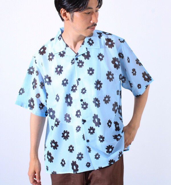 GLOSTER「【GLOSTER/グロスター】フラワーメッシュシャツ ショートスリーブ オープンカラー 開襟シャツ」|シャツ・ブラウス|