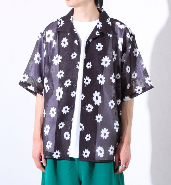 GLOSTER「【GLOSTER/グロスター】フラワーメッシュシャツ ショートスリーブ オープンカラー 開襟シャツ」|シャツ・ブラウス|