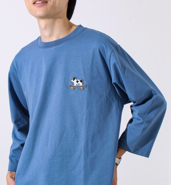 GLOSTER「【GLOSTER/グロスター】デジブル 七分袖Tシャツ ドット刺繍」|Tシャツ・カットソー|