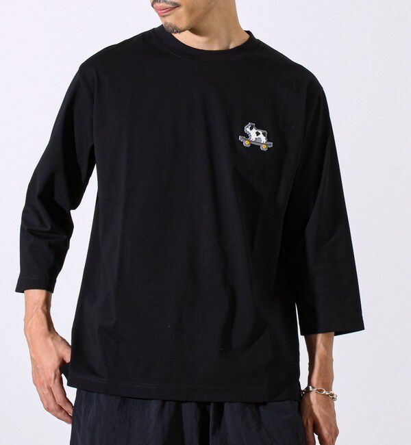 GLOSTER「【GLOSTER/グロスター】デジブル 七分袖Tシャツ ドット刺繍」|Tシャツ・カットソー|