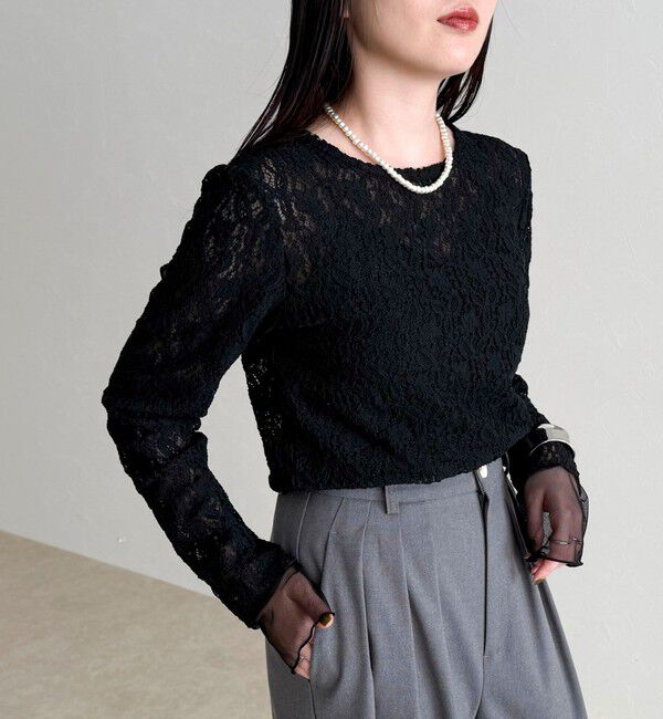 fredy emue「チュールレイヤードレースロンTシャツ」|Tシャツ・カットソー|ブラック