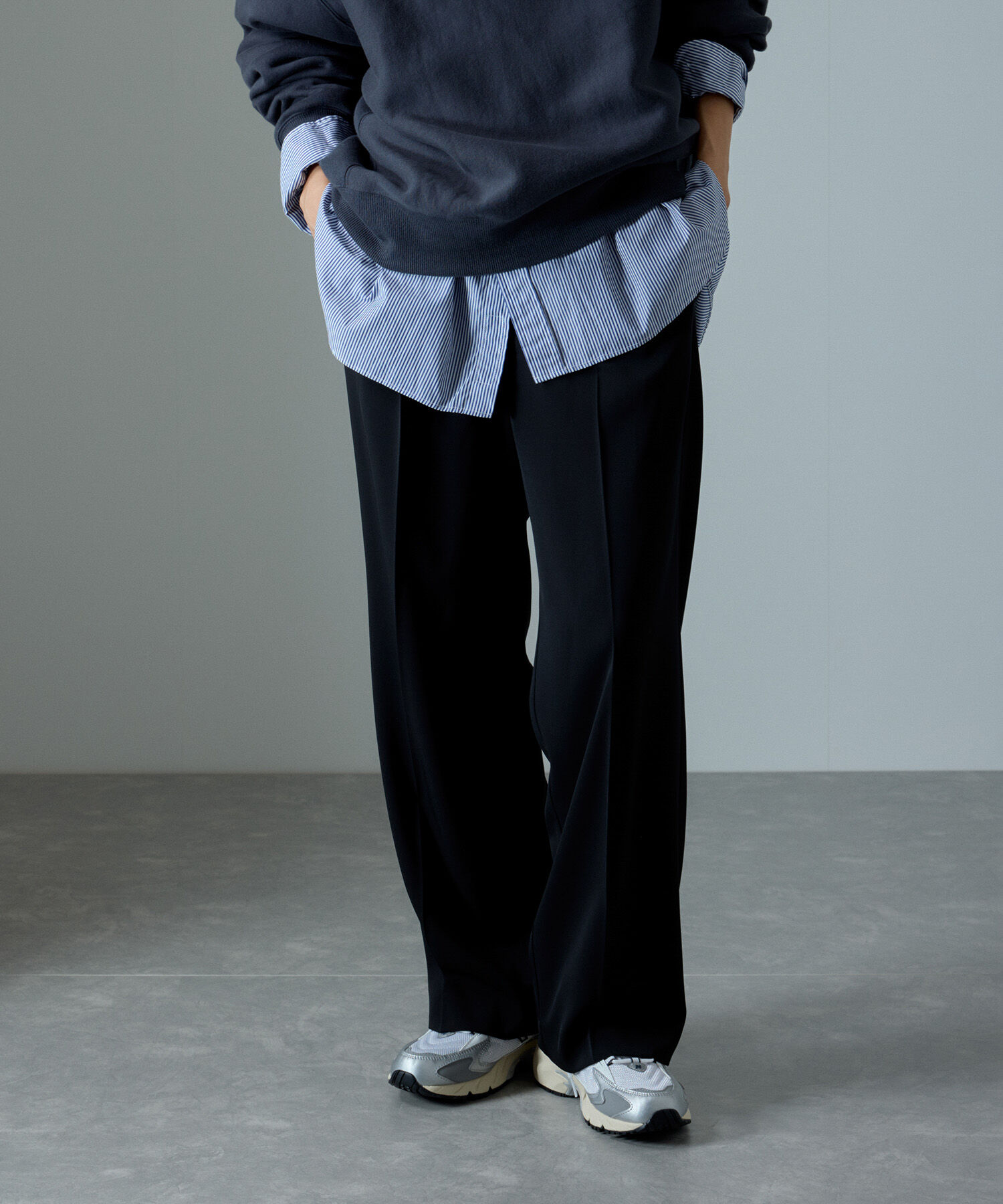 SALON adam et rope'「[追加]イージーリラックスストレートパンツ2/スラックス【接触冷感・UVケア・洗える】」|その他|ブラック(01)