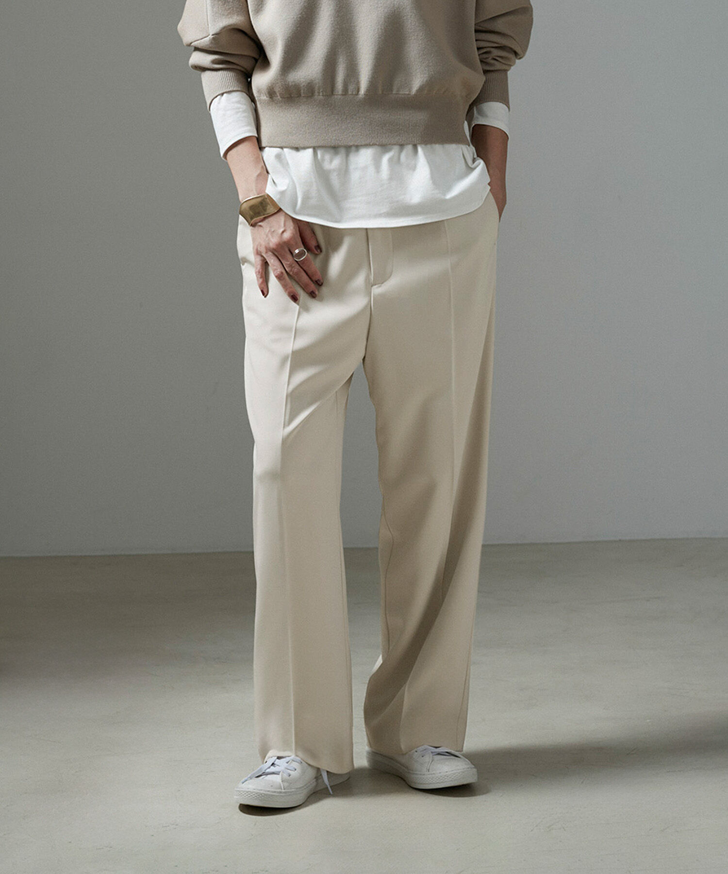 SALON adam et rope'「[追加]イージーリラックスストレートパンツ2/スラックス【接触冷感・UVケア・洗える】」|その他|ベージュ(27)