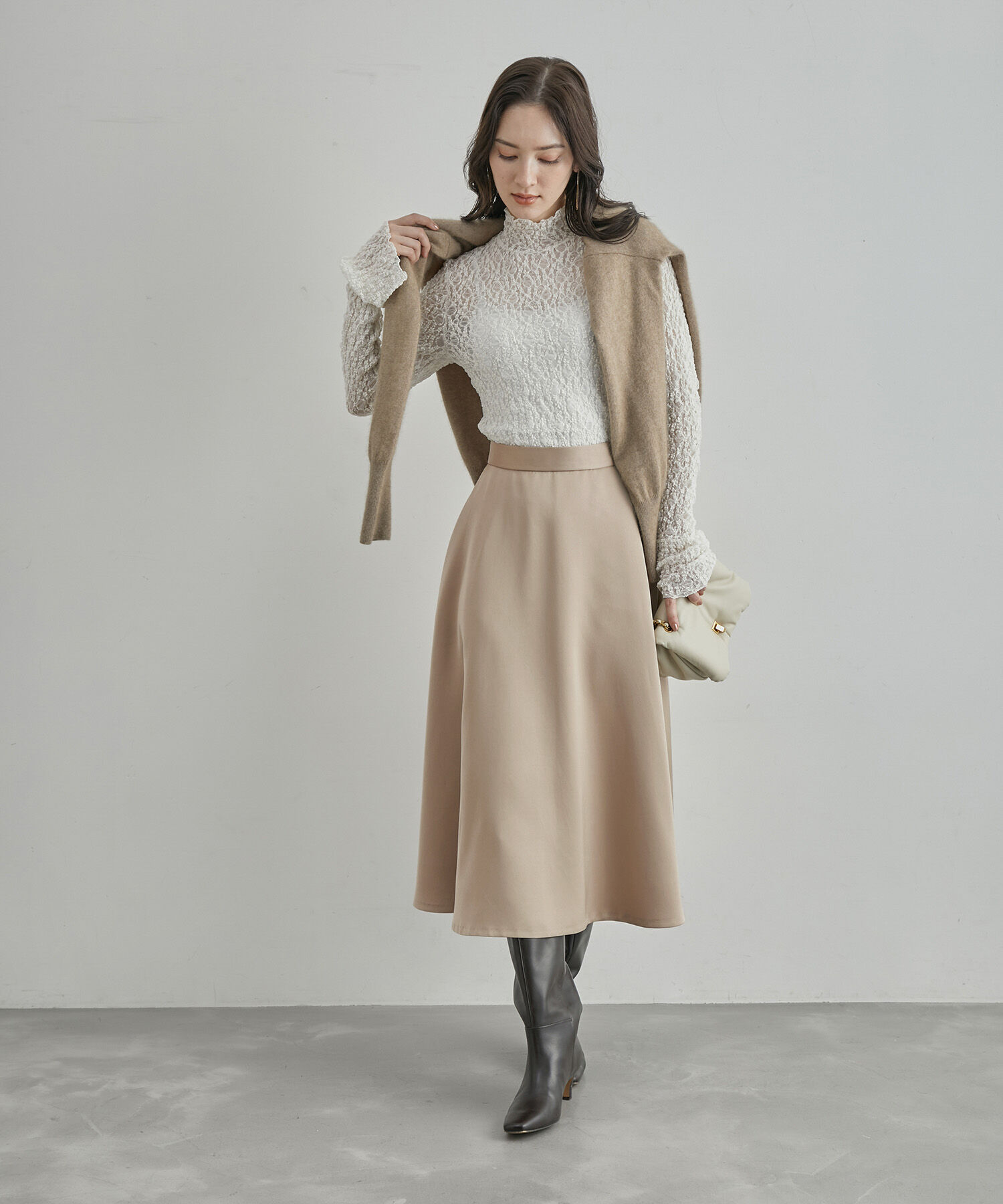 ROPE「サテンフレアスカート（無地/花柄）」|スカート|