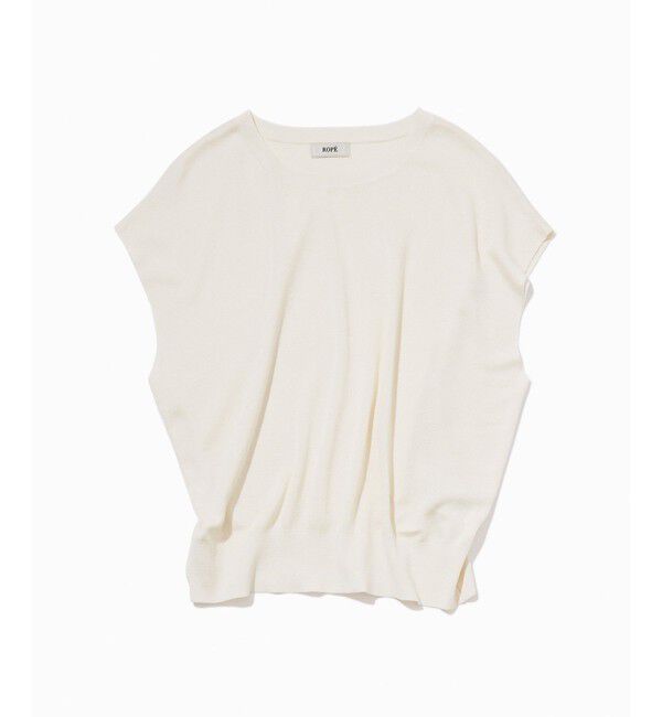 ROPE「【洗える】シルク100％フレンチスリーブトップス/スキンニット」|ニット・セーター|オフホワイト(15)