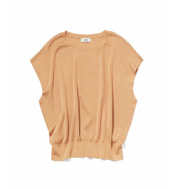 ROPE「【洗える】シルク100％フレンチスリーブトップス/スキンニット」|ニット・セーター|キャメル(25)