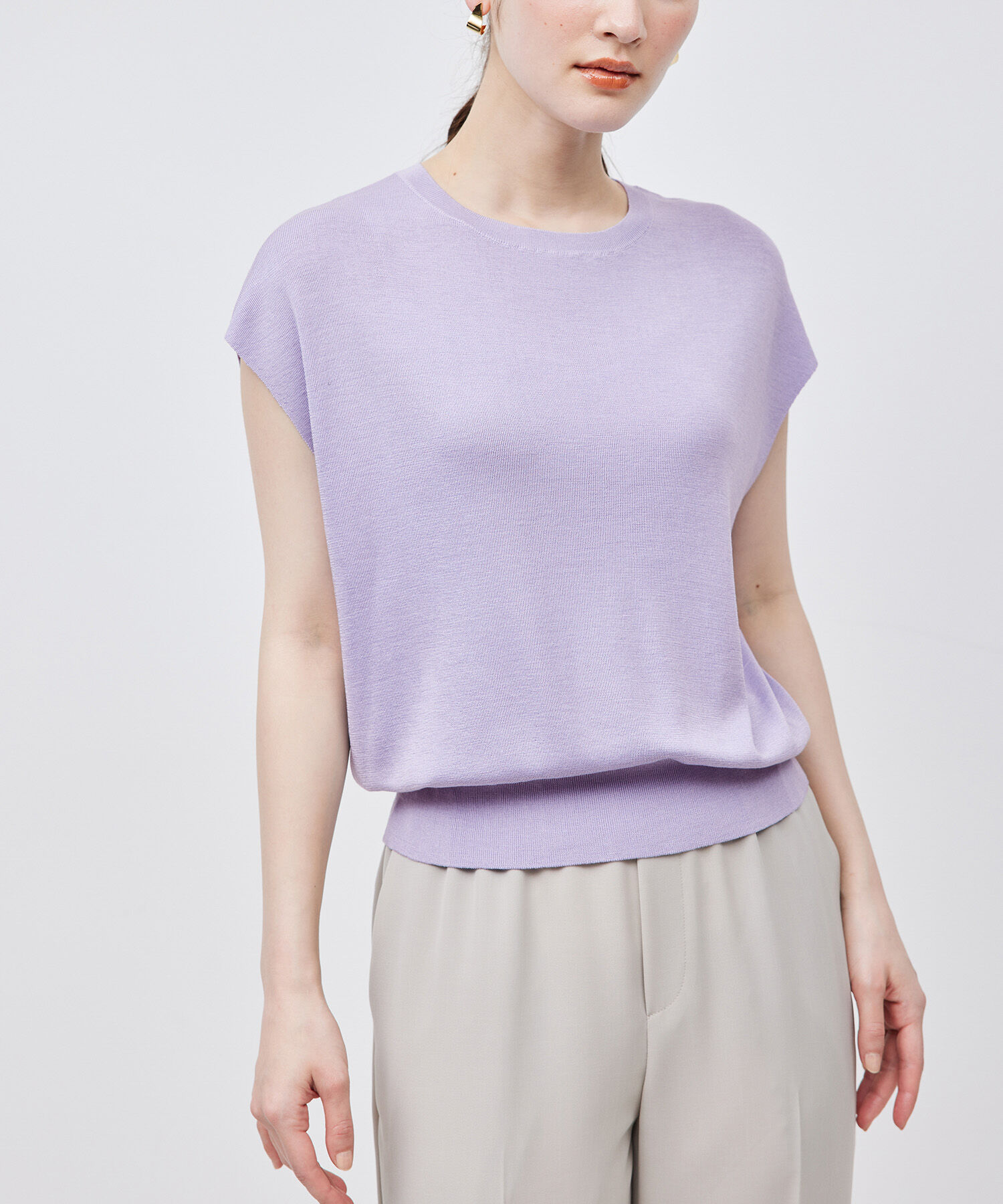 ROPE「【洗える】シルク100％フレンチスリーブトップス/スキンニット」|ニット・セーター|