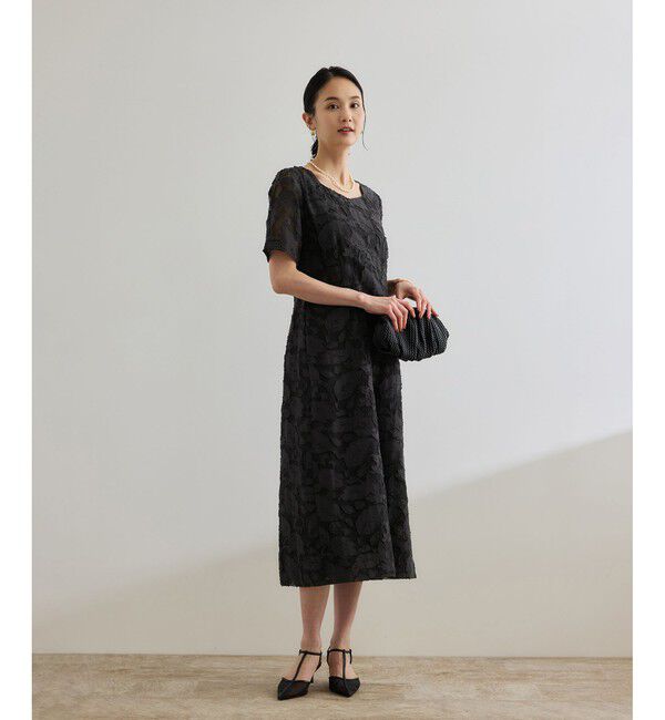 ROPE「スクエアーネックワンピース（ジャガード/サッカー素材）/洗える」|ワンピース|