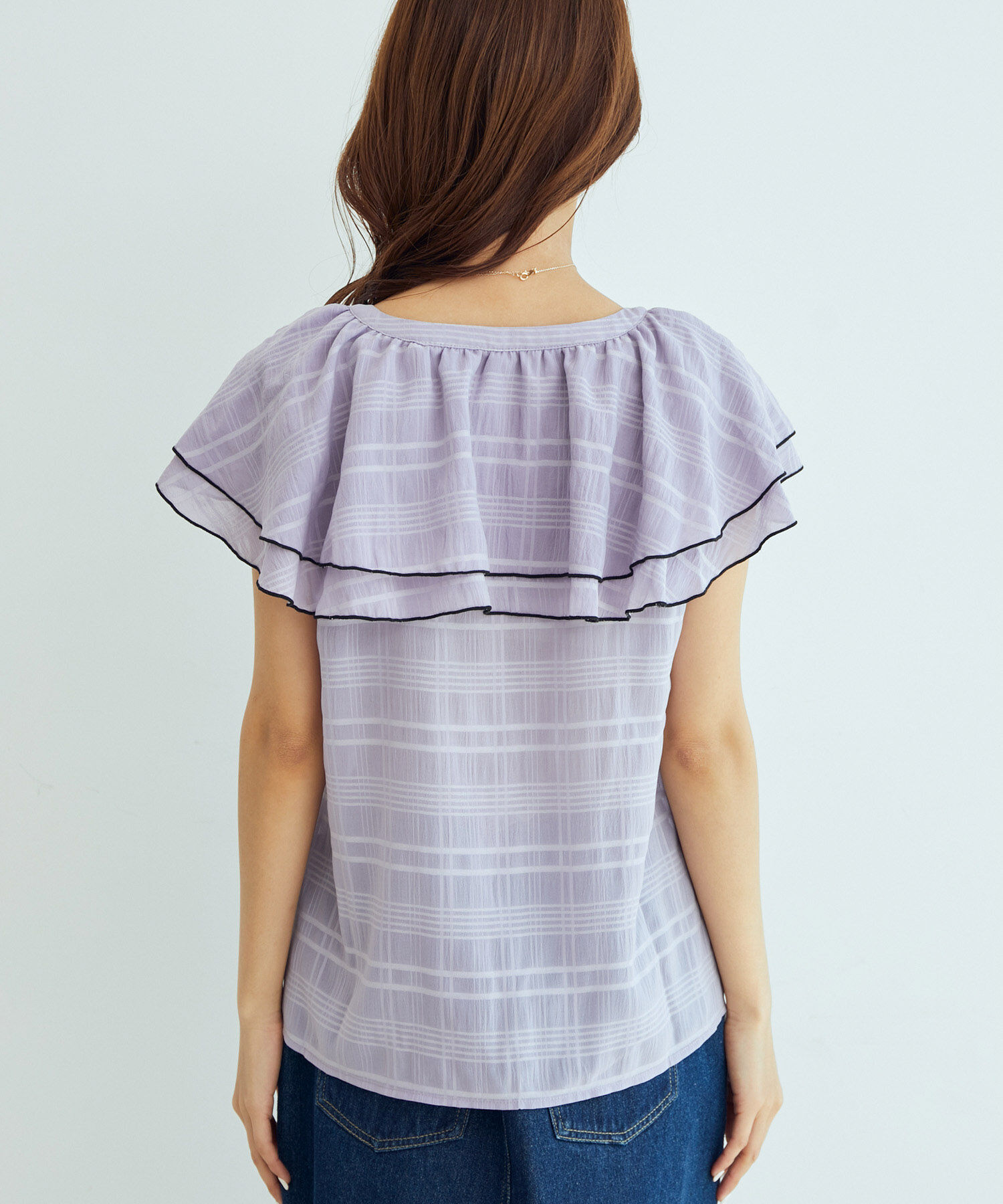 VIS「【WEB限定】ラッフルフリル配色メローブラウス」|シャツ・ブラウス|