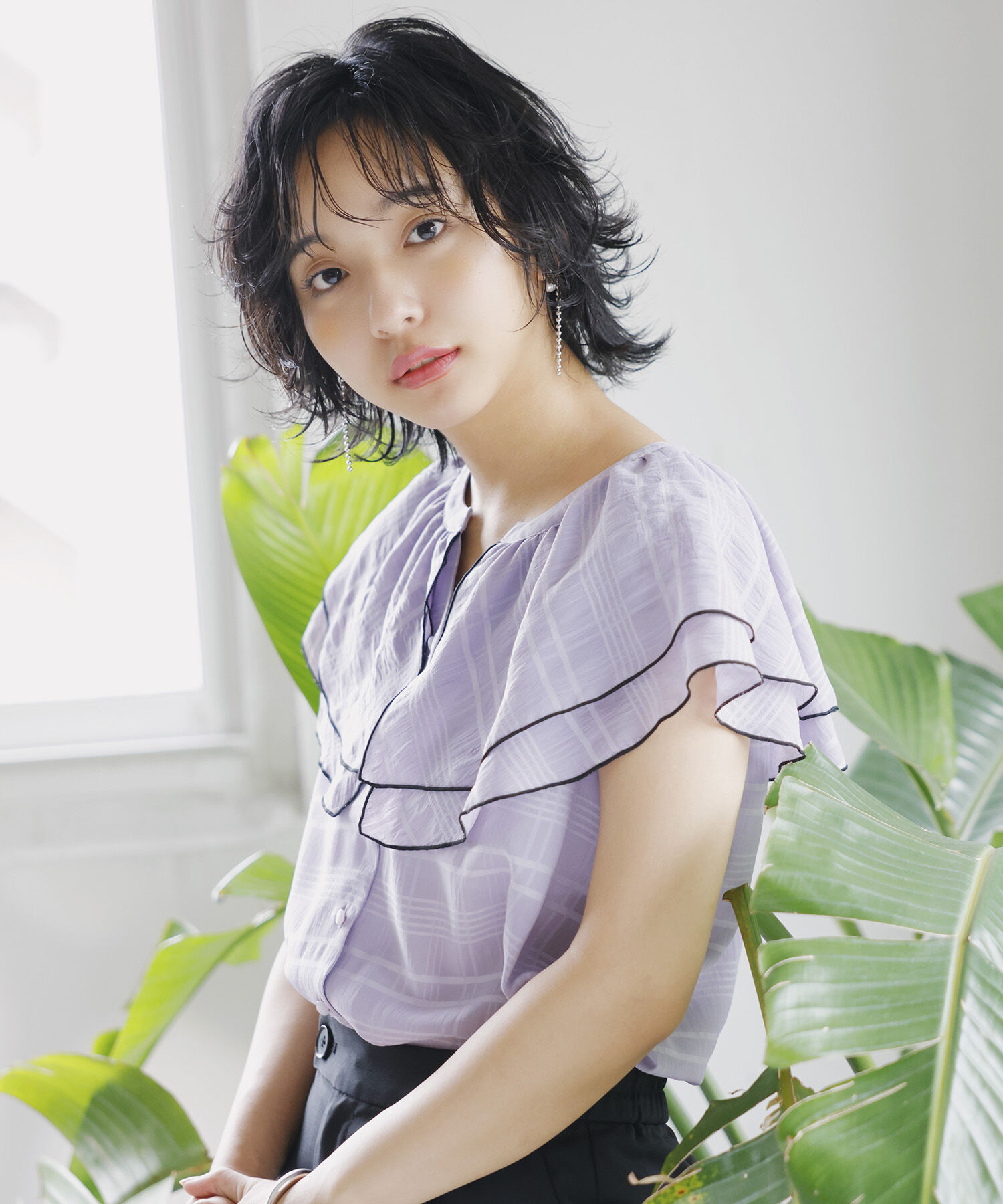 VIS「【WEB限定】ラッフルフリル配色メローブラウス」|シャツ・ブラウス|