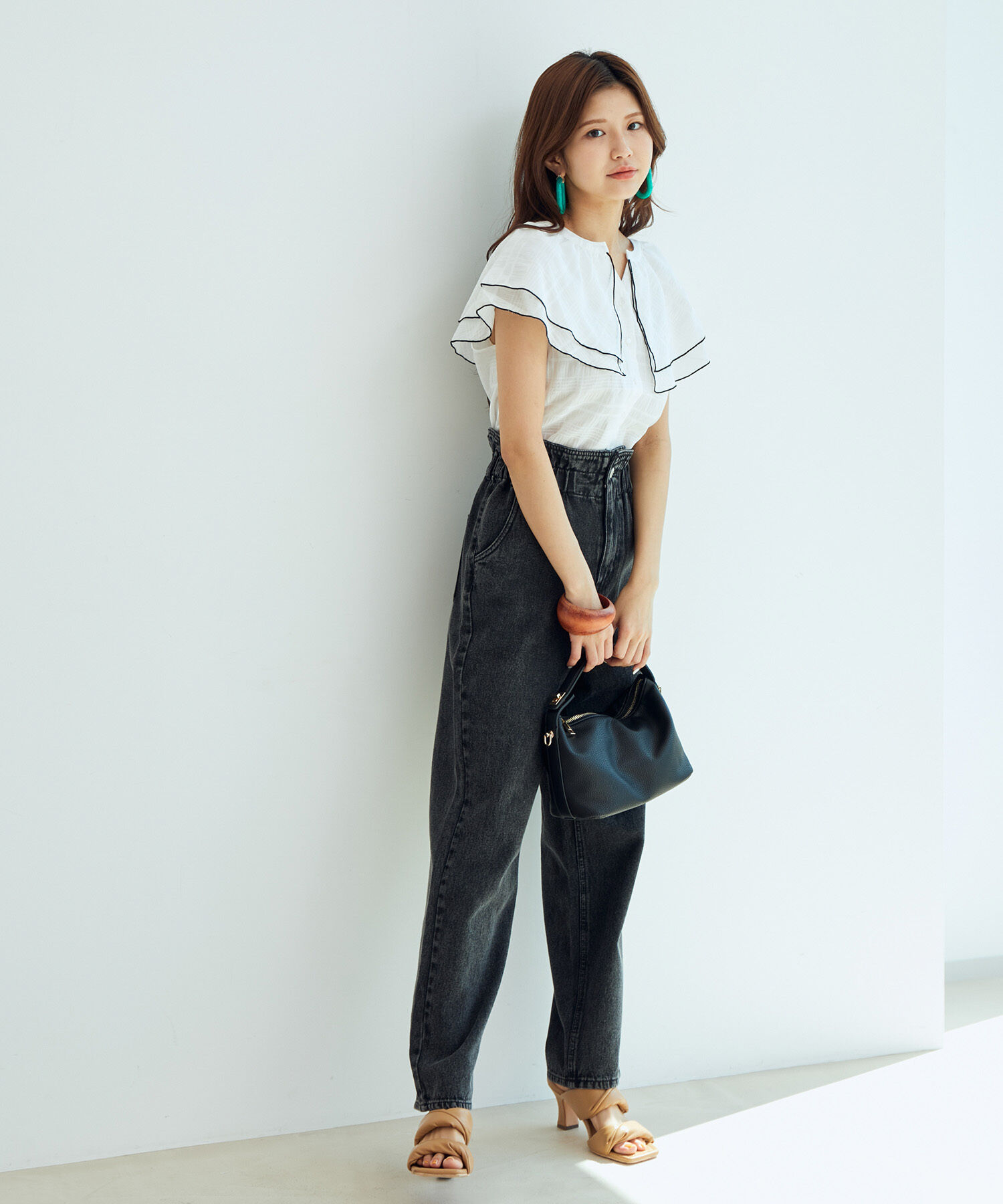 VIS「【WEB限定】ラッフルフリル配色メローブラウス」|シャツ・ブラウス|