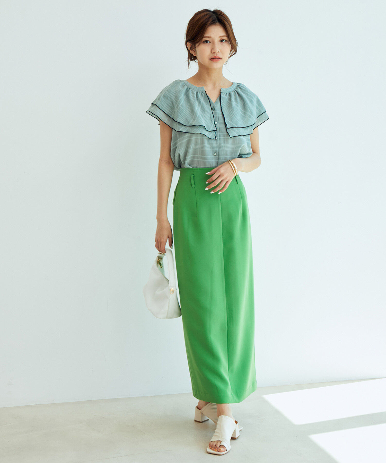 VIS「【WEB限定】ラッフルフリル配色メローブラウス」|シャツ・ブラウス|