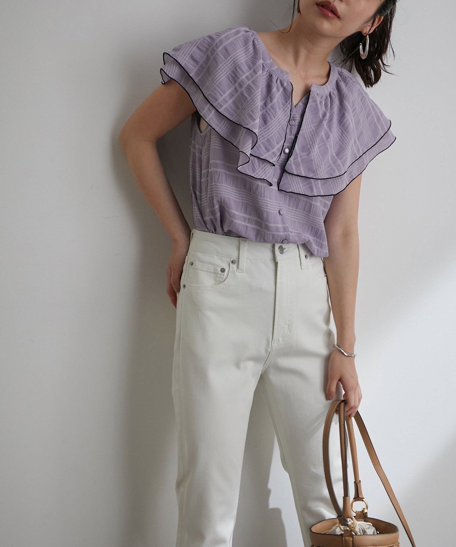 VIS「【WEB限定】ラッフルフリル配色メローブラウス」|シャツ・ブラウス|