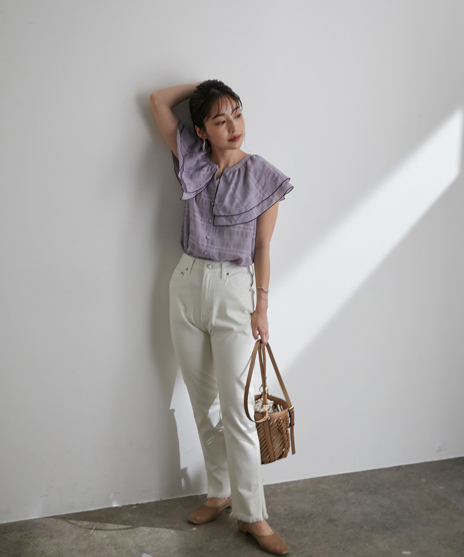 VIS「【WEB限定】ラッフルフリル配色メローブラウス」|シャツ・ブラウス|