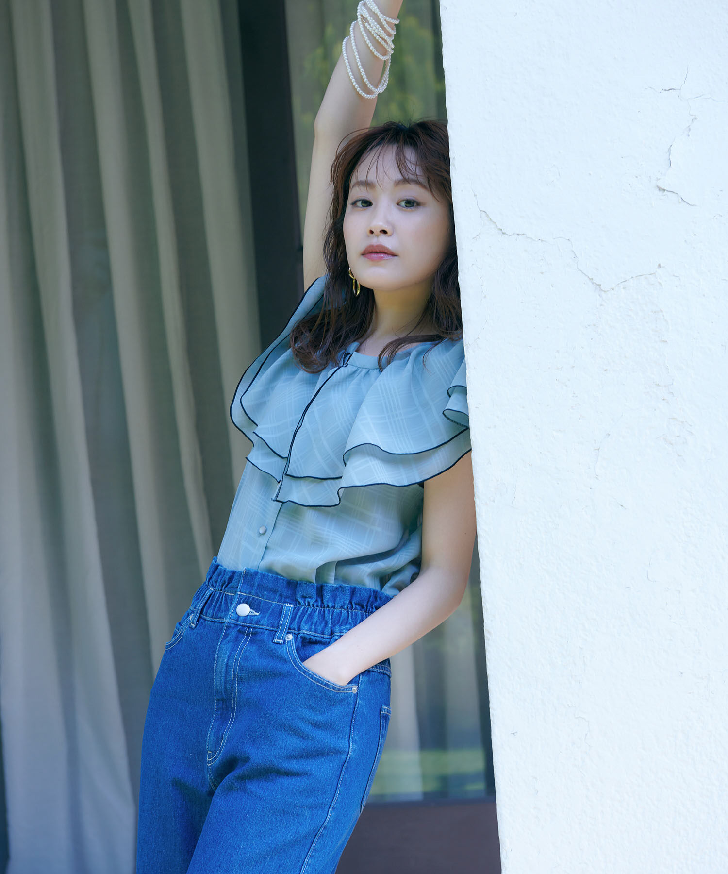 VIS「【WEB限定】ラッフルフリル配色メローブラウス」|シャツ・ブラウス|