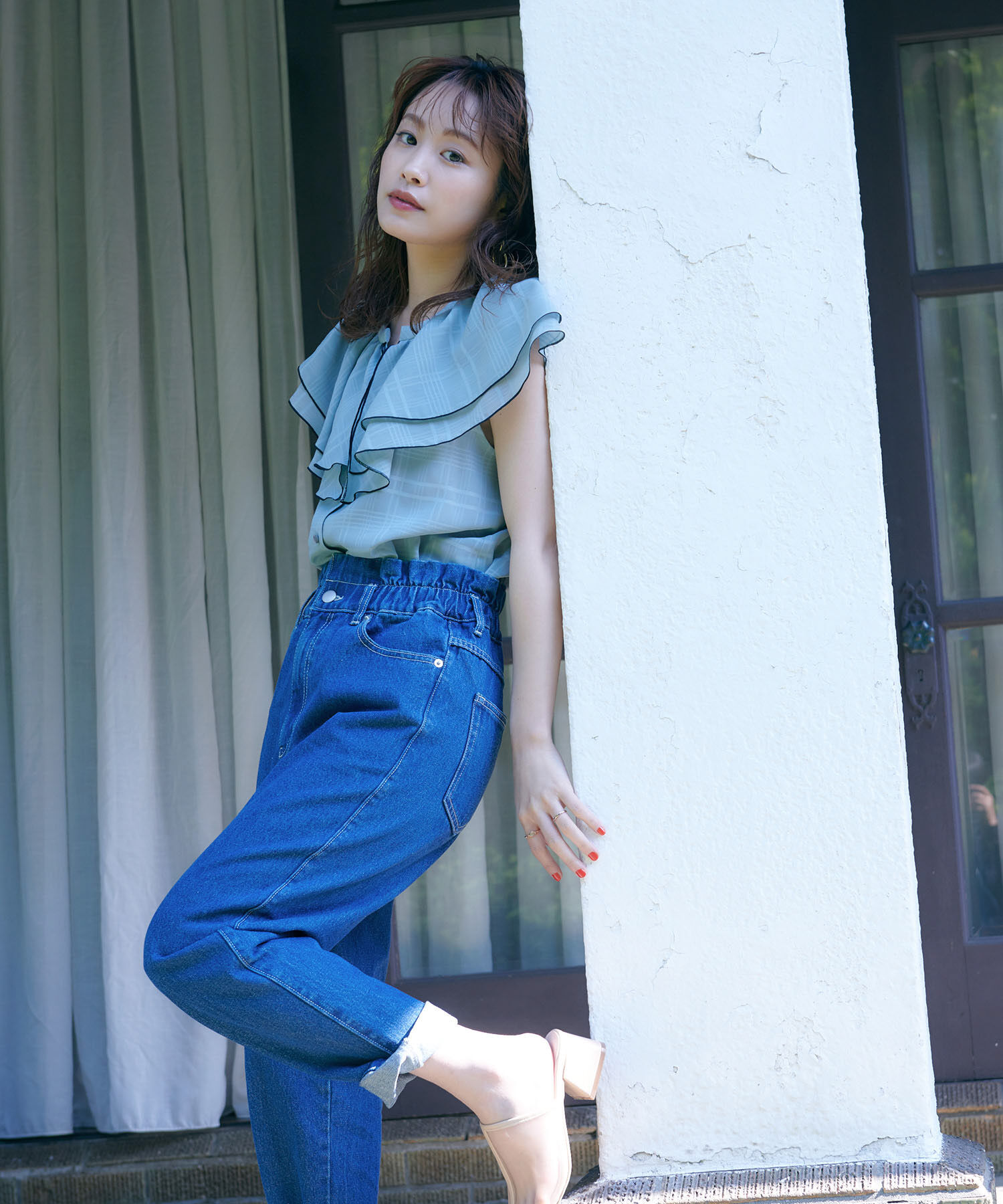 VIS「【WEB限定】ラッフルフリル配色メローブラウス」|シャツ・ブラウス|