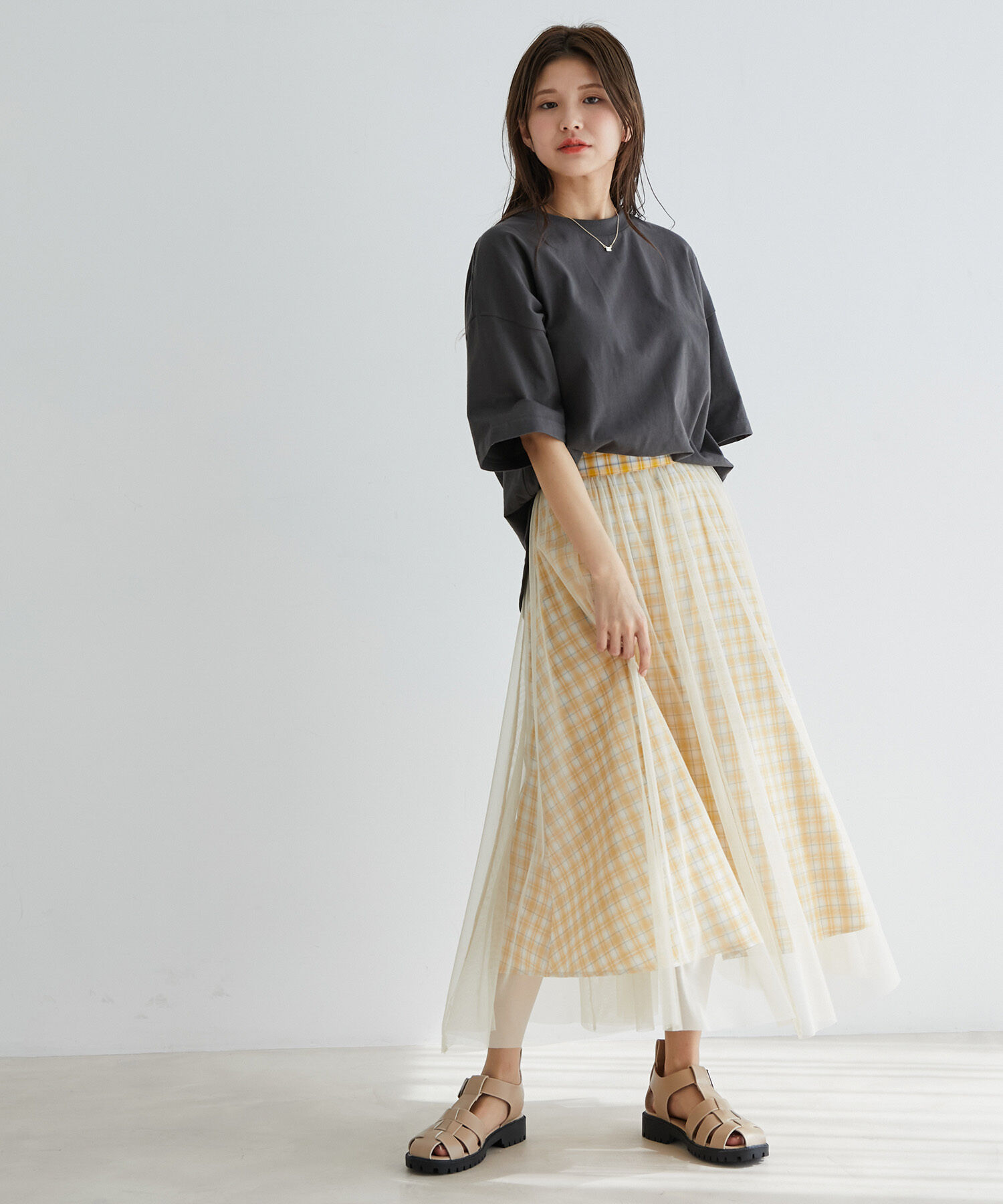 vis-a-vis「【一部店舗限定】チェック柄ボリュームチュールスカート」|スカート|