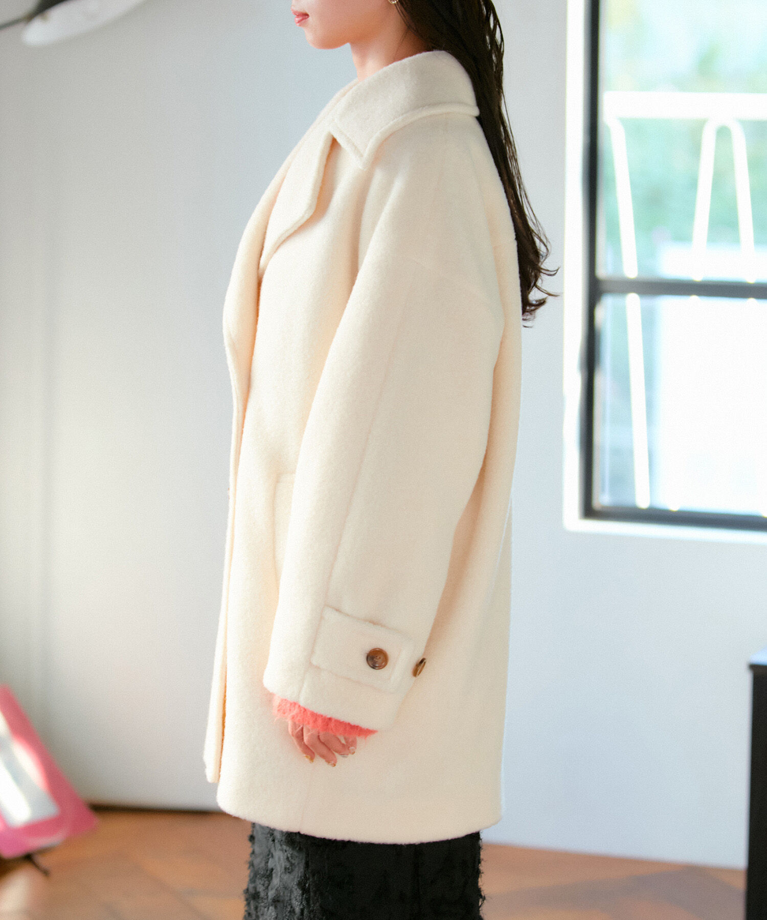 VIS「【静電気防止】【2WAY】ミドル丈ソフトタッチPコート」|ピーコート|