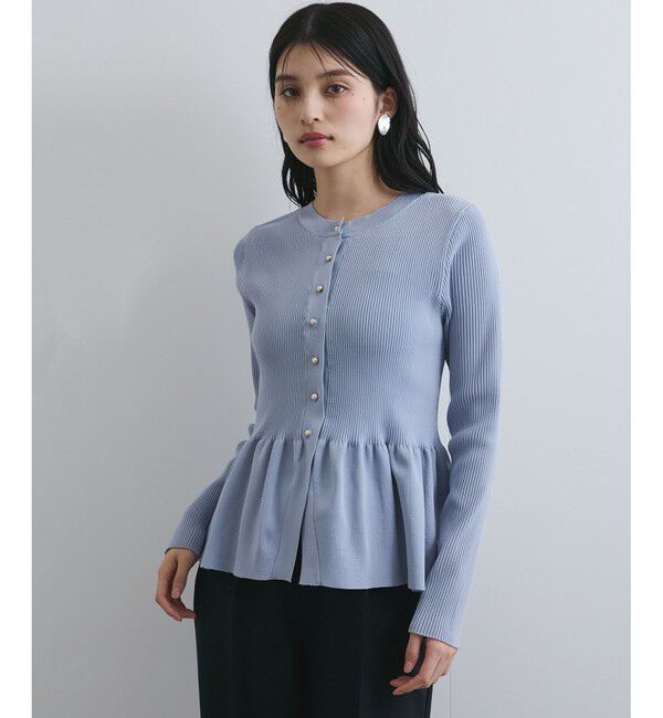 VIS「【前後2WAY】ペプラムカーディガン【アンチピリング/洗える】」|カーディガン|サックス