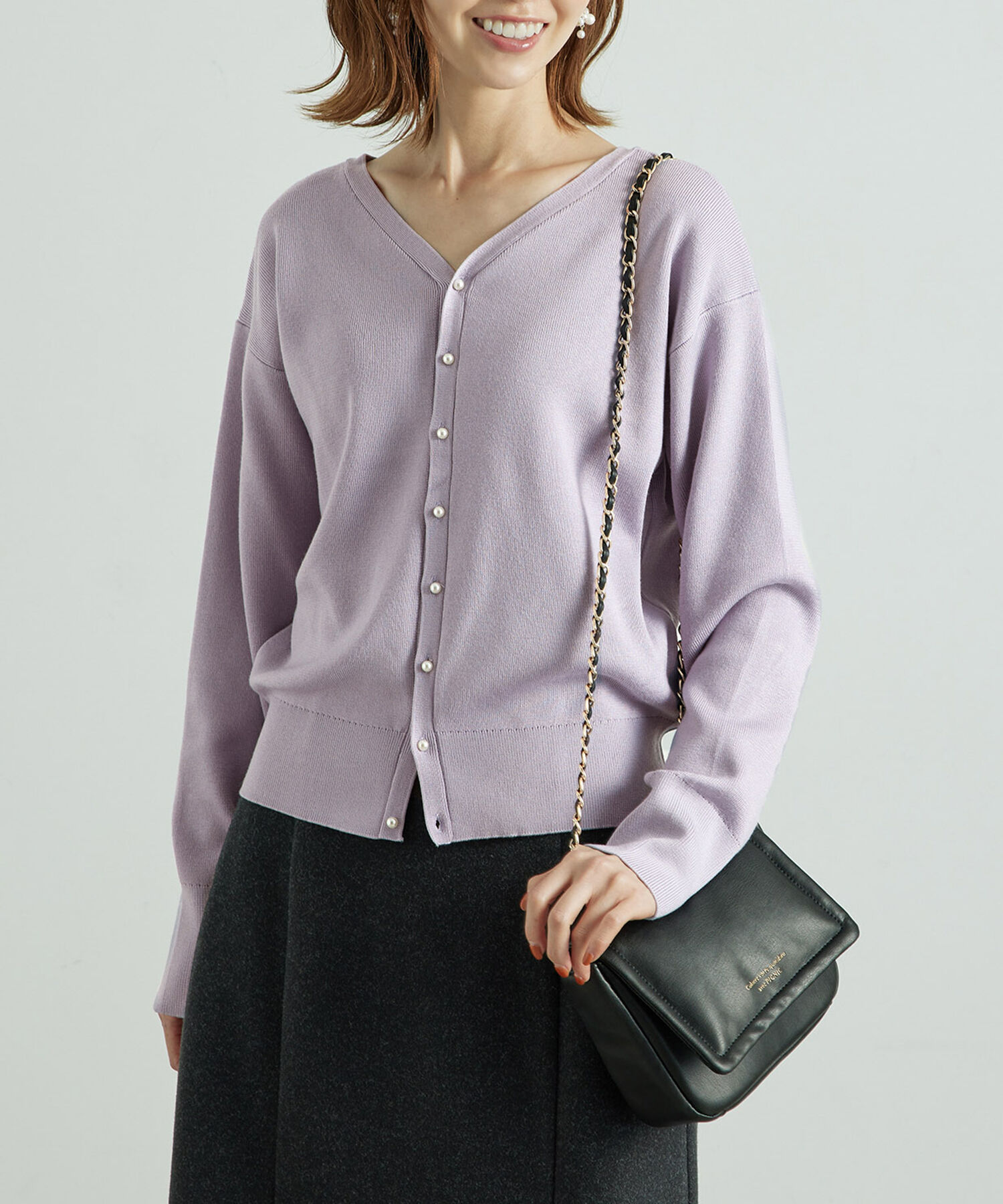 Rope&rsquo;Picnic「2WAY/マシュマロニットパールカーディガン/リンクコーデ」|カーディガン|ラベンダー系(53)